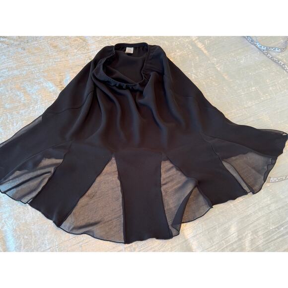 Women's Slip-On Skirt with Pleats Sheer Scalloped Mermaid Look, Black, 6P - Picture 6 of 7